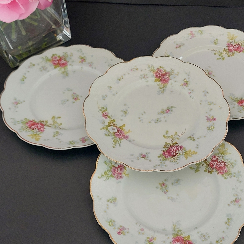 Antique Grindley Kenwood Salad Plates (Set of 4) Pink Floral, England CRAZING